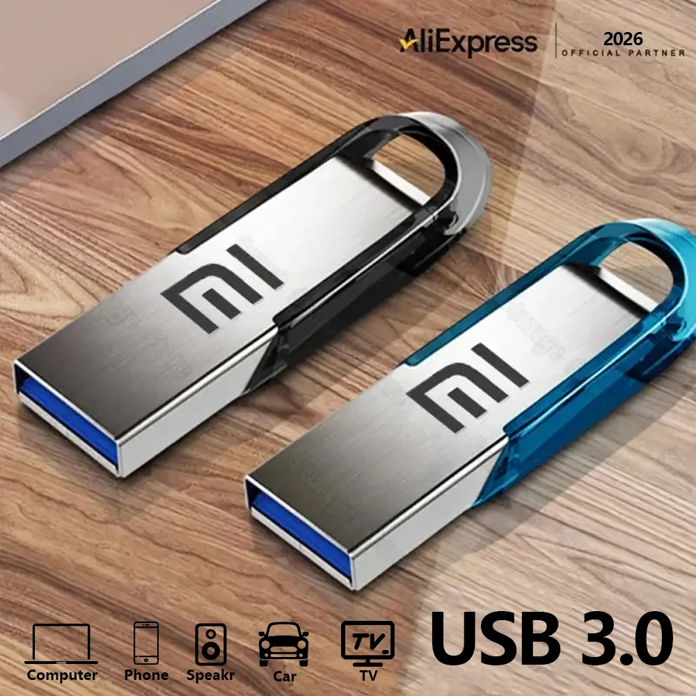 Pendrive de Metal USB 3.0, Pen Drive de 128GB, 256GB, 512GB, Memória USB para Transferência de Dados para Dispositivos Eletrônicos Xiaomi