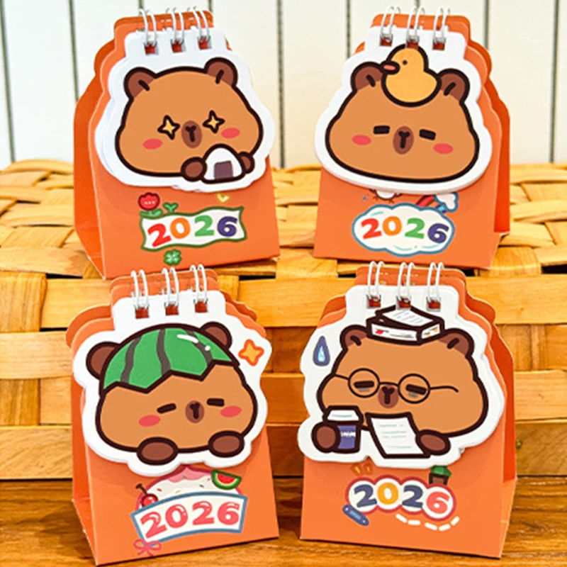 1 Stück 2026 Mini Capybara Schreibtischkalender Tasche Tragbarer Tageskalender Planer Desktop-Dekoration Büromaterial