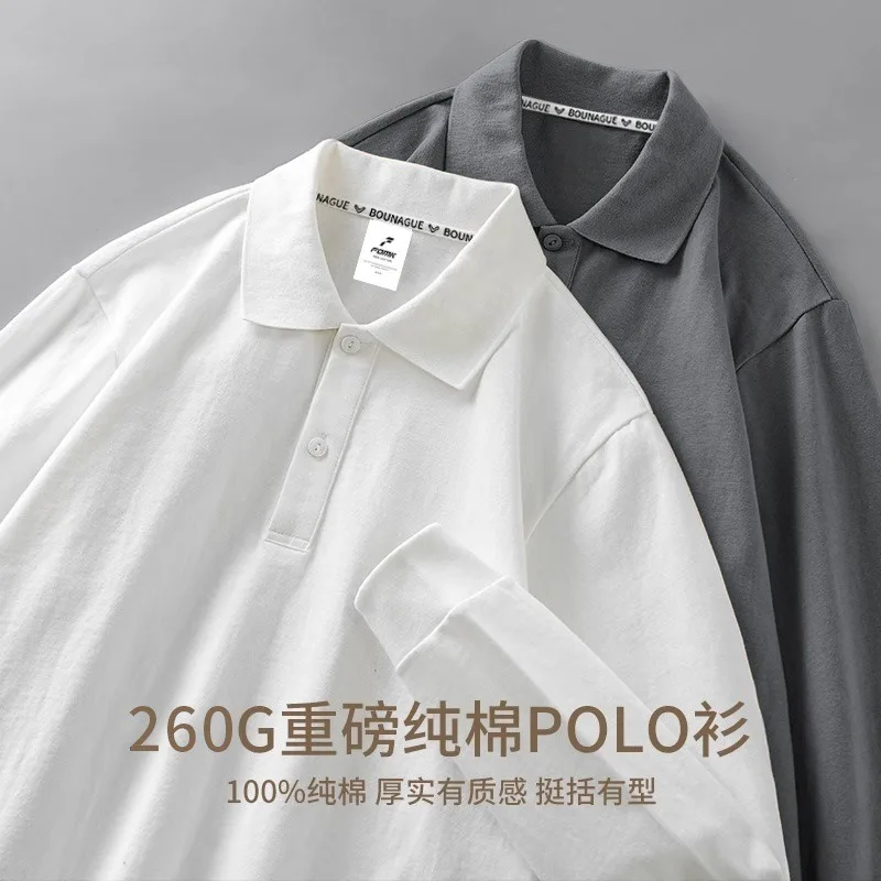 Autumn Men's Long-sleeved Polo Shirt 100% Pure Cotton Button Placket Loose Lapel Sweatshirt Casual Breathable Business T-shirts