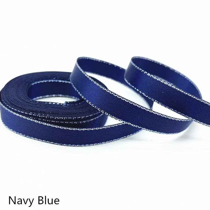 10mm High Quality Silver Metallic Edge Satin Ribbon Polyester For Flower Gift Packing Wedding Decoration DIY ,5 yds/lot