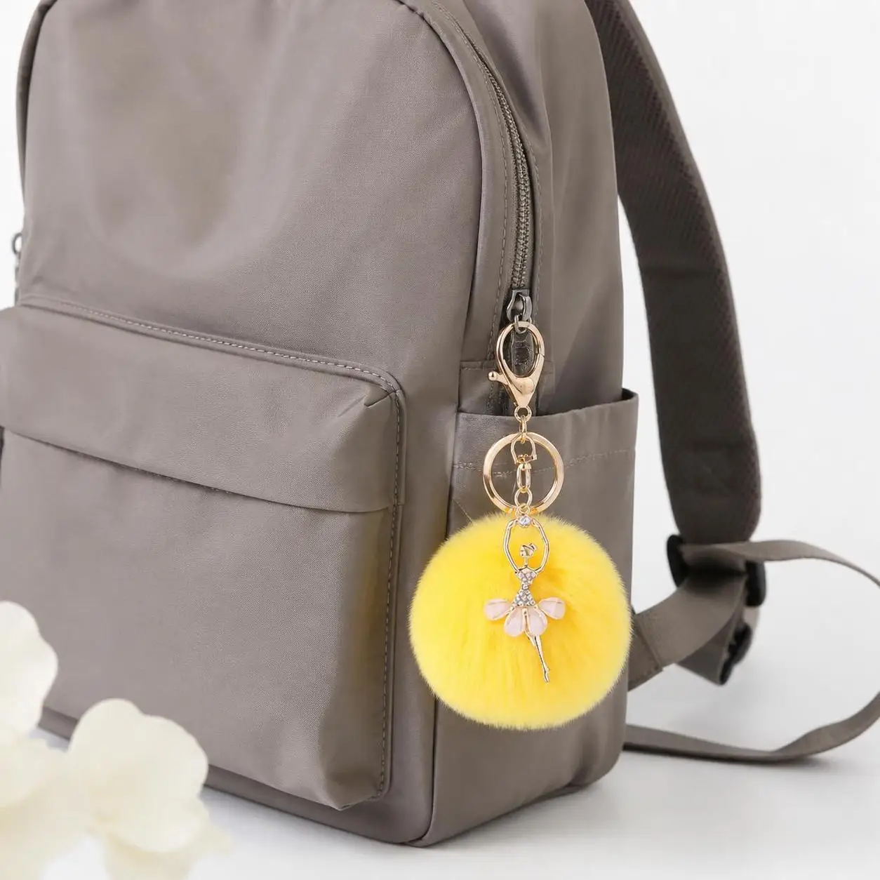 Key Ring Women Trinket Bag Accessories Ballet Angel Girl keychain Fur Ball Keyring Fake Fur Key Chain Little Angel Car keychain