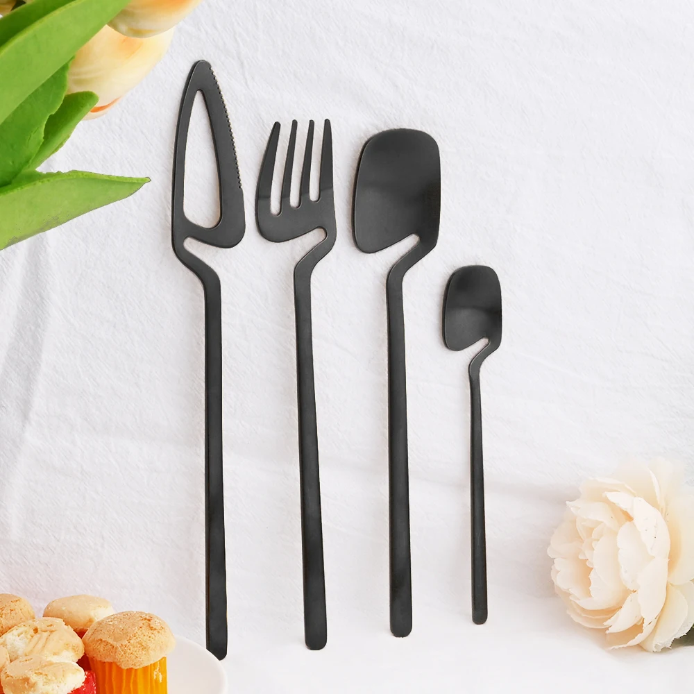 24Pcs Creative Stainless Steel Cutlery Set Knife Forks Coffee Spoon Dinnerware Set Matte Black Tableware Party Kitchen Flatware