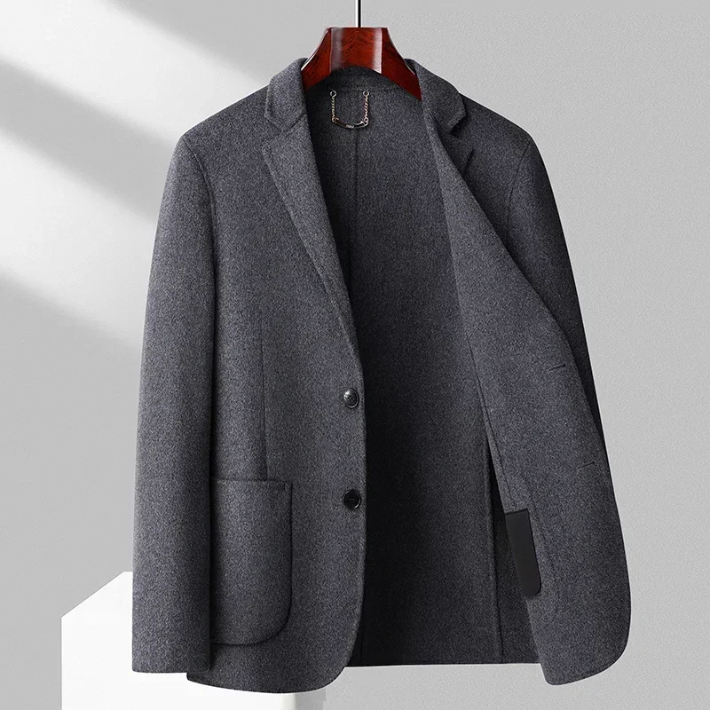 

England Style Men Cashmere Wool Blended Blazers Black Camel Dark Grey Notched Collar Sheep Wool Suit Jacket Male Outfits Winter