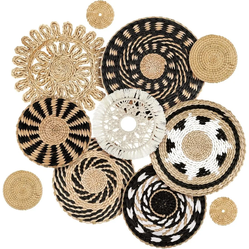 

Boho Wall Basket Decor, Round Woven Hanging Baskets for Kitchen and Home, Multi Sizes Rustic Farmhouse Summer Decorations