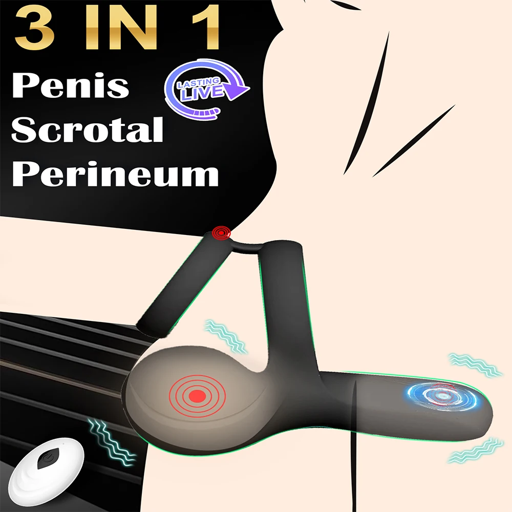 3 in 1 Vibrator Cock Ring Penis Perineum Sex Toys for Men Gay Dick Rings Testicle Trainer Scrotum Stimulator Massager Cockring