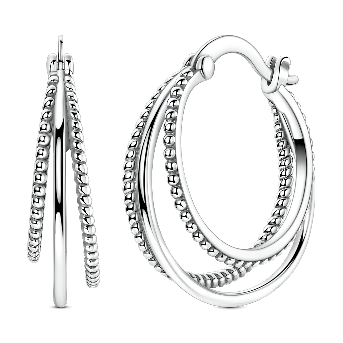 925 Sterling Silver Triple Layer Twisted Hoop Earrings for Women Minimalist Textured Statement Daily Fashion Jewelry