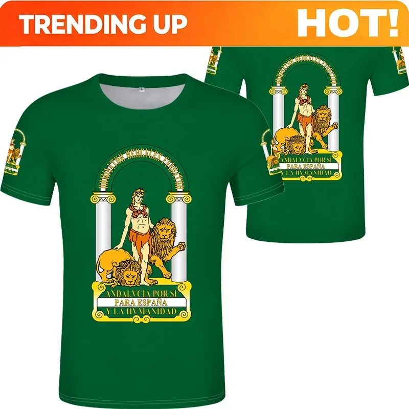 Customization Andalusia Spain Flag Graphic T Shirts For Men 3D Spanish Emblem Print Tee Shirt Malaga Granada Totem Tshirt Womens