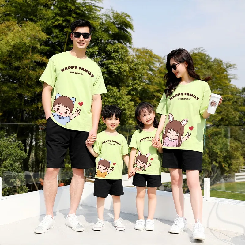 Casual High Quality Family Look Summer 2024 Cotton T shirts Matching Family Outfits Daddy Mommy Daughter Son Short Sleeve Tops