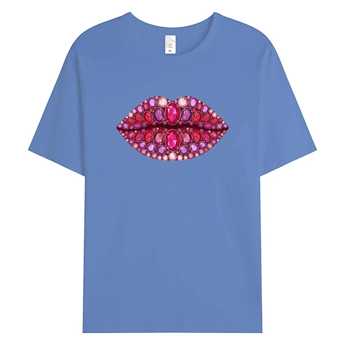 

Luxury Crystal Lips Print T-Shirt Women 100% Cotton Short Sleeve O-Neck Loose Graphic Tee Female Summer Harajuku Casual Tops