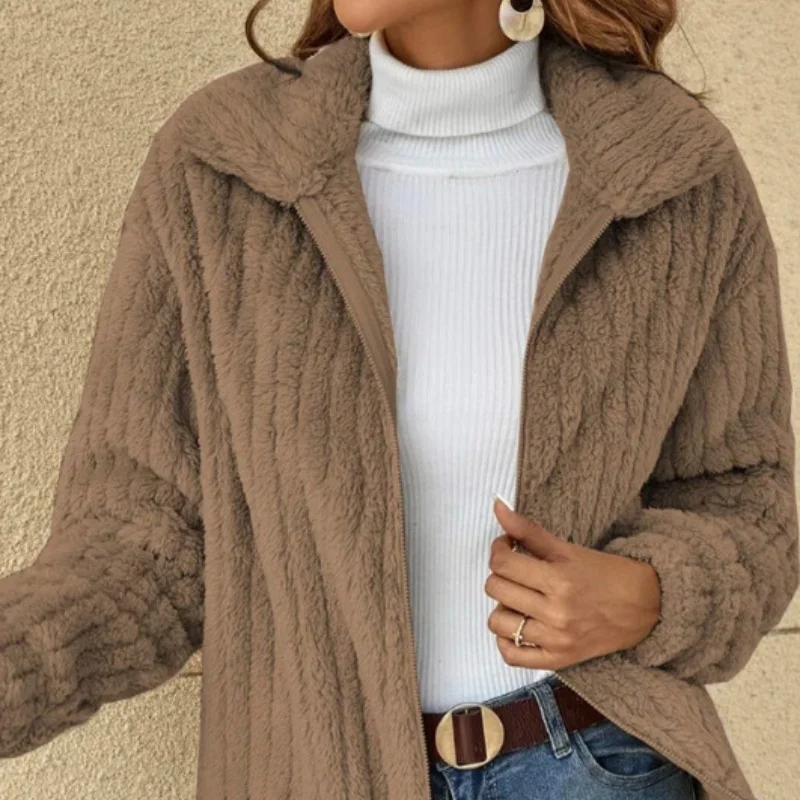 Modny pluszowy płaszcz, prosty damski pluszowy kardigan z klapami, krótki płaszcz, uniwersalny, idealny do dojazdów do pracy, nowy styl na jesień i zimę.