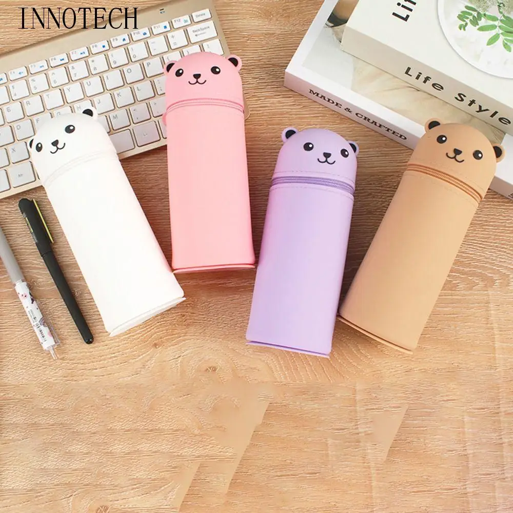 

Cute Animal Cartoon Bear Pencil Case Silicone Soft Pencil Pouch Stand Up Big Capacity Stationery Box Children Gifts