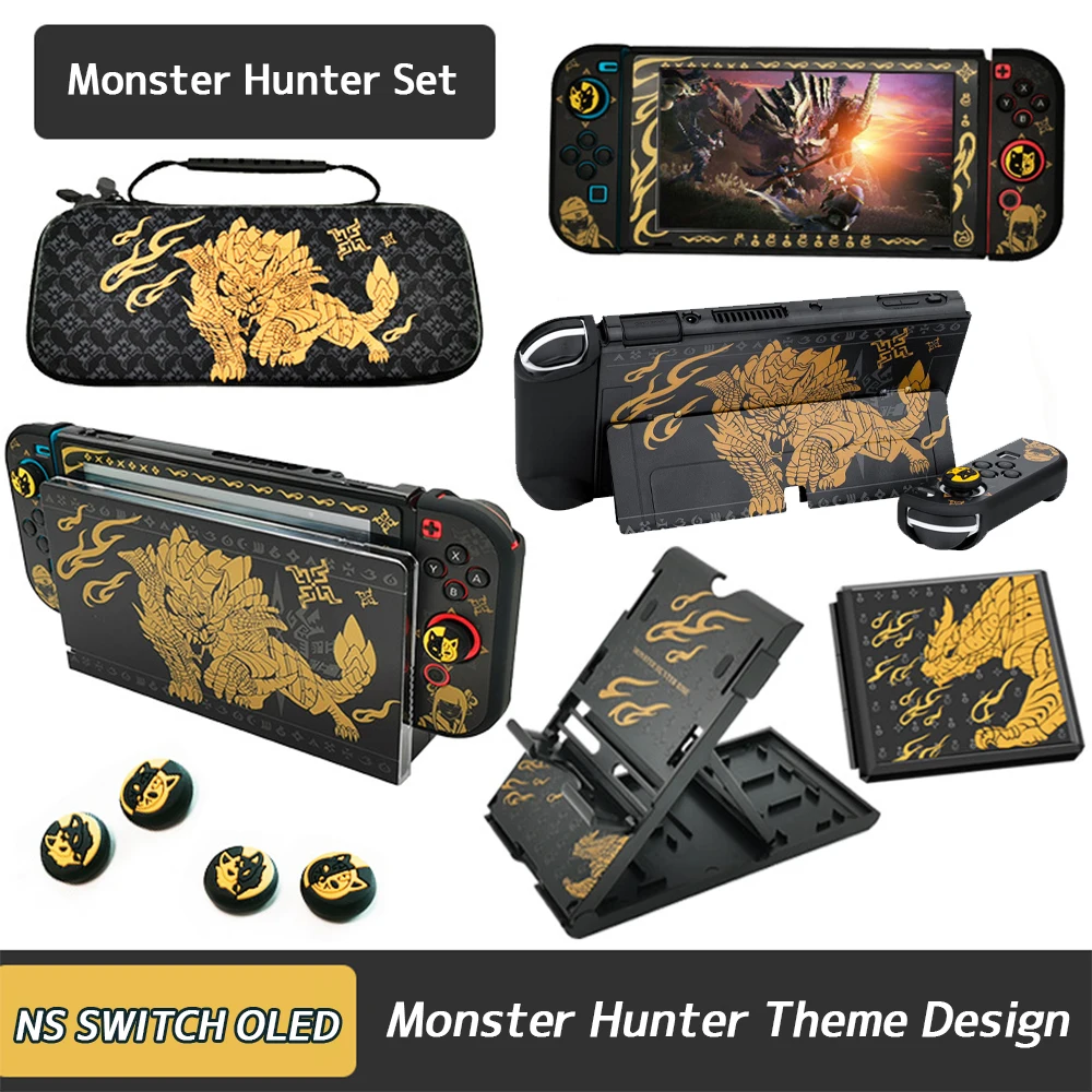 

Monster Hunter Storage Bag for Nintendo Switch OLED Case Bracket Rocker Cap Protective Shell for Console Game Accessories