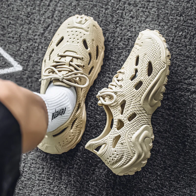 

Мужская летняя уличная одежда, противоскользящие мягкие ботинки, сандалии с полным покрытием для вождения, большой размер 45, пляжные дырки Hole oes, дышащая EVA