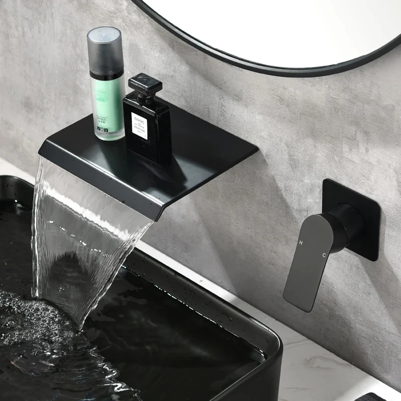 شلال بالوعة صنبور الجرف حوض المياه صنبور حوض خلاط أسود الحائط النحاس أنيقة الحياة الديكور الحمام فندق صنبور #6