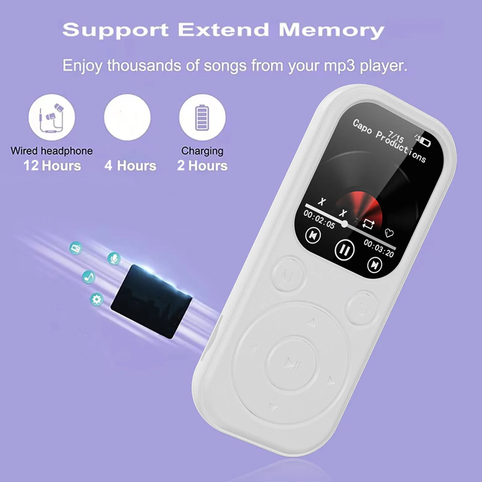 مشغل MP3 مزود بتقنية البلوتوث 5.4 مكبر هاي فاي ومسجل صوتي وشاشة 2.01 بوصة مشغلات موسيقى محمولة متعددة الوظائف شحن من النوع C