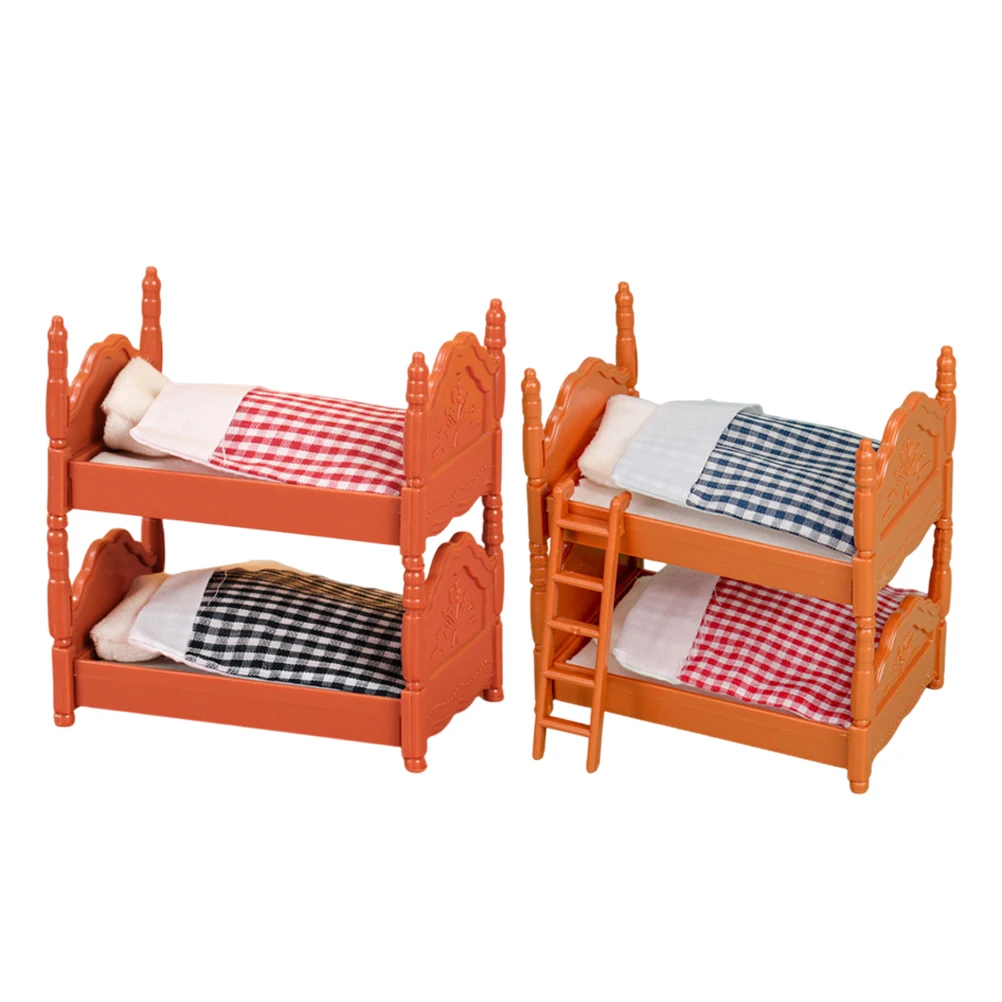 2 set mini letto a castello mobili forma realistica casa in miniatura camera da letto prop simulazione giocattolo foto decorativa