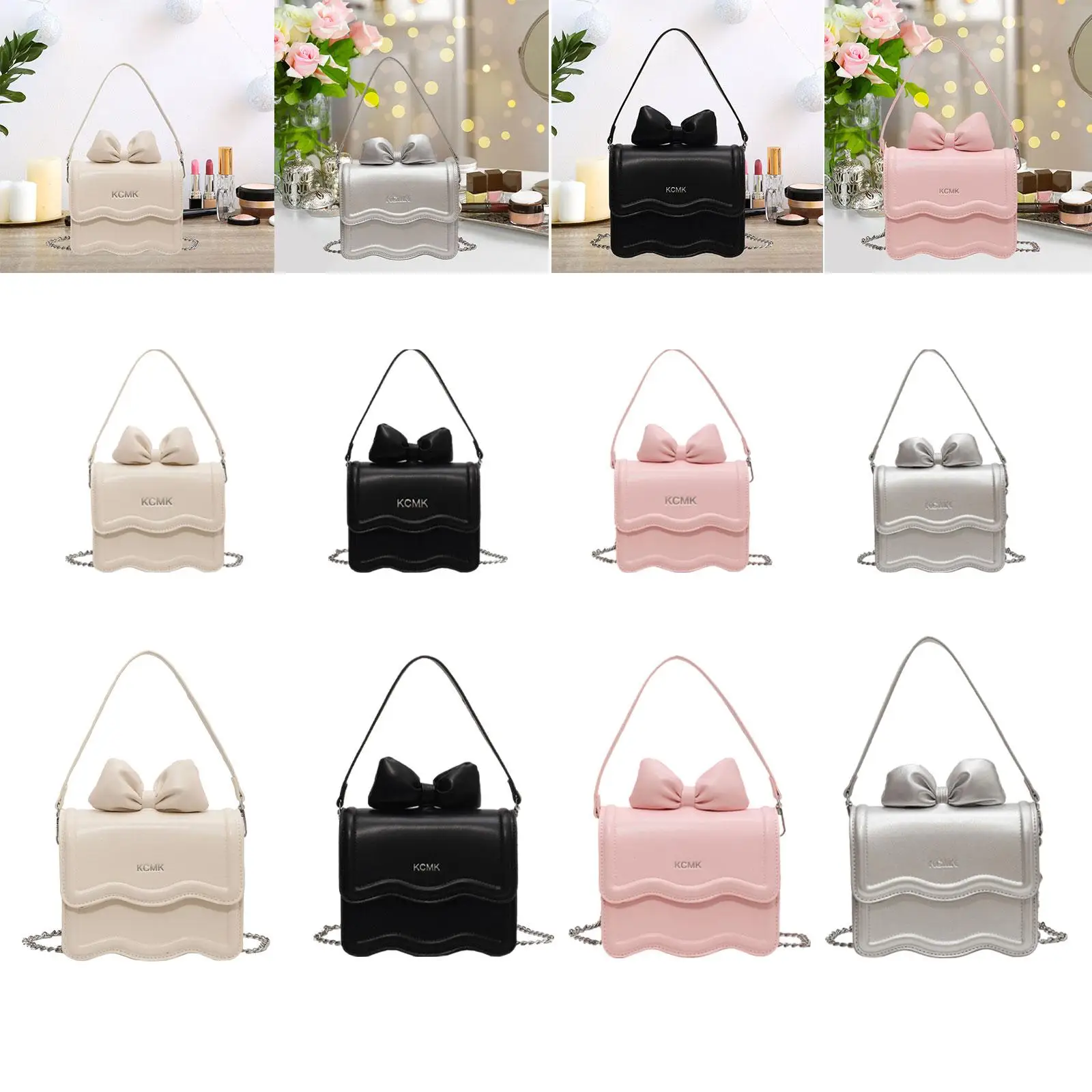 Stylish Women Shoulder Tote Pouch Crossbody Bag PU Leather with Removable Chain Strap Cute Handbag for Travel Beach Vacation