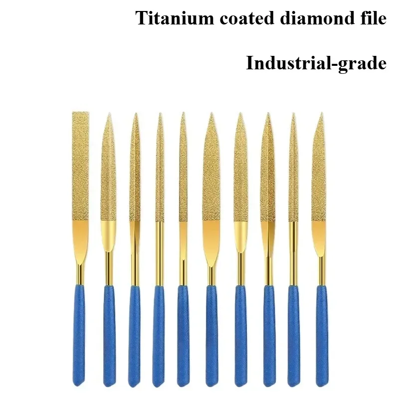 Titanium Coated Diamond Mini Needle File Set 3x140/4x160/5x180mm Metal Glass Stone Carving DIY Grinding Hand Tools
