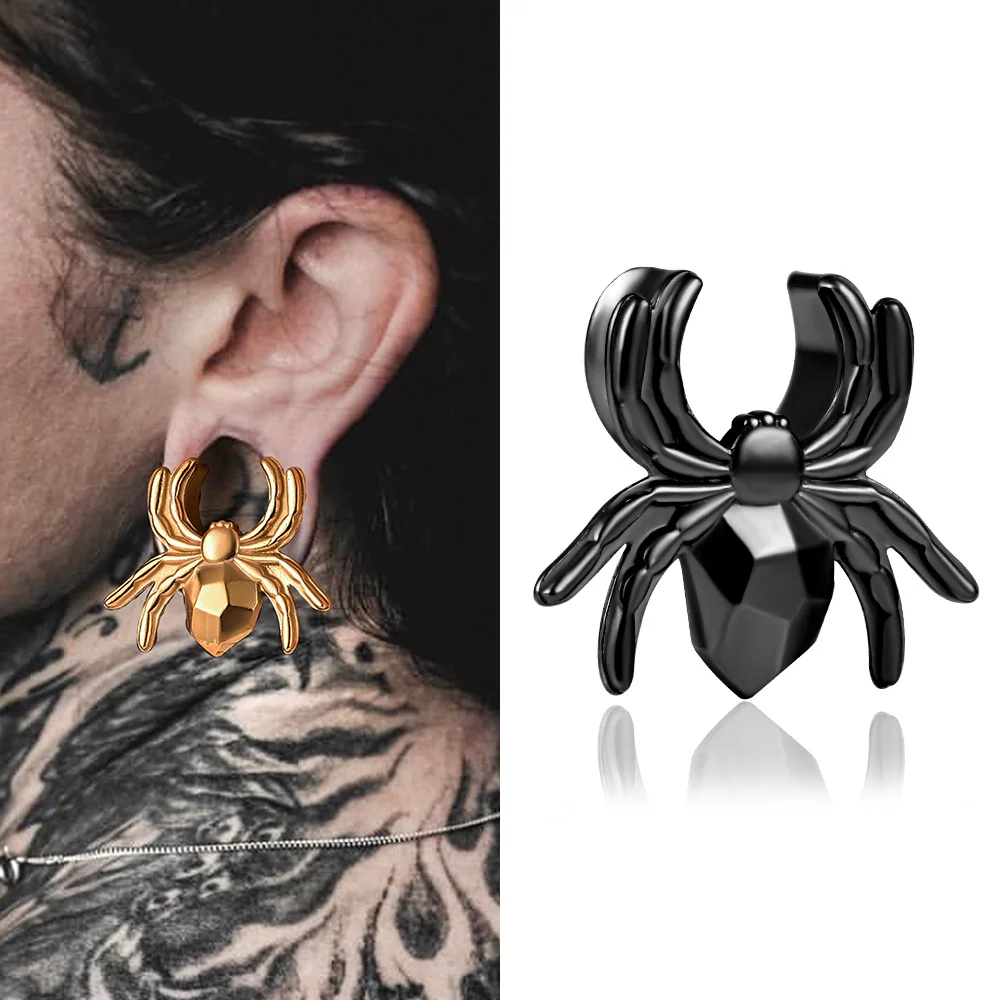 Doearko 2PCS Stainless Steel Spider Ear Saddle Tunnels Plugs For Stretched Lobe Expander Ear Piercing Gauges Body Jewelry Girl