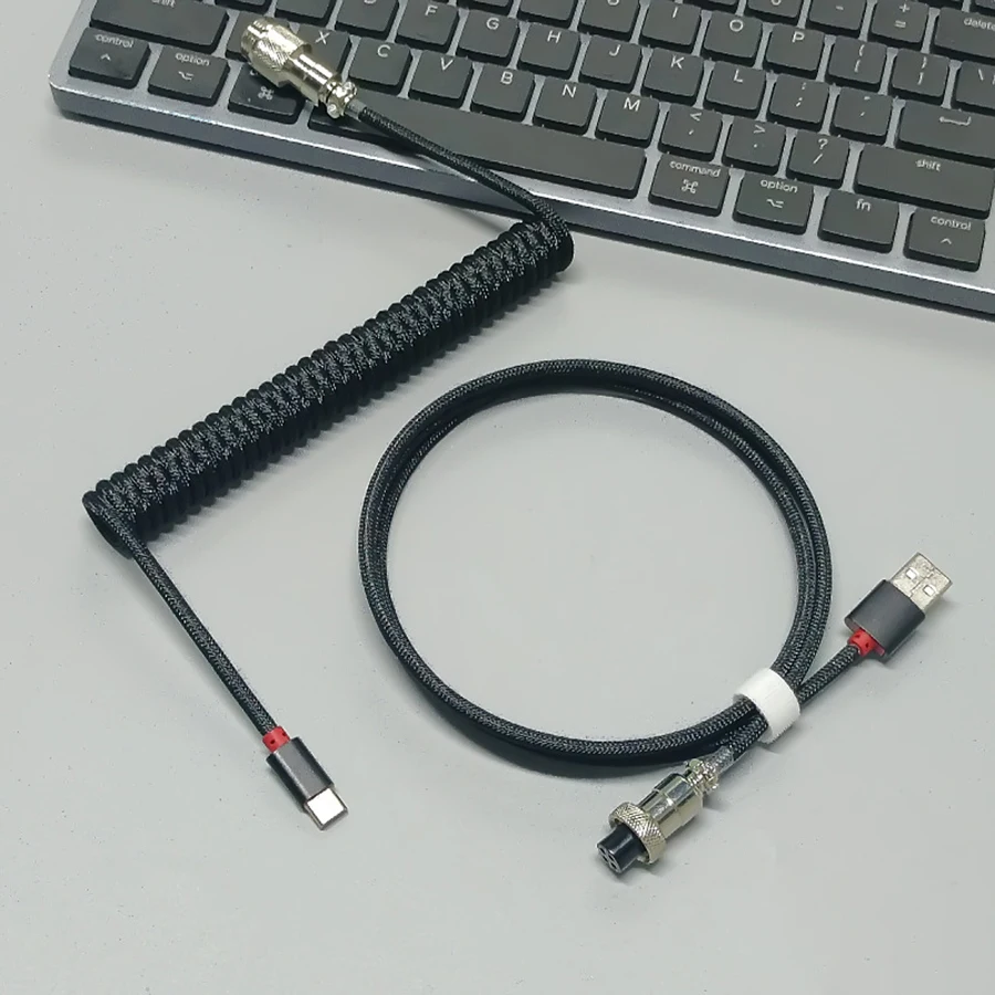 1 Set Mechanical Keyboard Cable 59 Inch Spring Wire Custom Coiled Navigator Cable Double - Layer Braided Mesh Data Wire Variety Of Colors Suitable For Gaming Keyboard, Double Set Mechanical Keyboard Cable, With Detachable Metal Pilot, 1.5m, Removable With