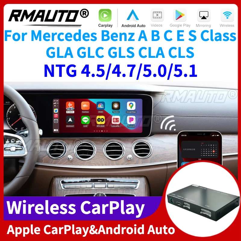 

RMAUTO Wireless Apple CarPlay Android Auto NTG 4.5 4.7 NTG 5.0 5.1 for Mercedes Benz A/B/C/E/S/GLA/GLC/CLA/CLS W204 W205 W212