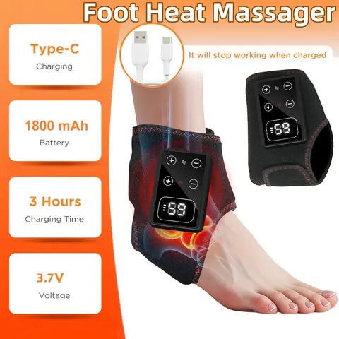 Electric Cordless Heated Ankle Guard Massager for Right or Left Foot Vibration Massage, Wristband Hot Compress Ankle Wrist Brace