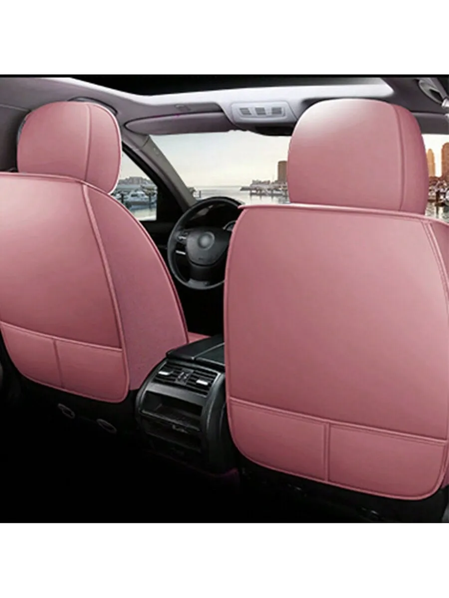 

Front 2-Seat Car Seat Cover With Headrest Pillow And Lumbar Support Waterproof PU Leather Universal Fit
