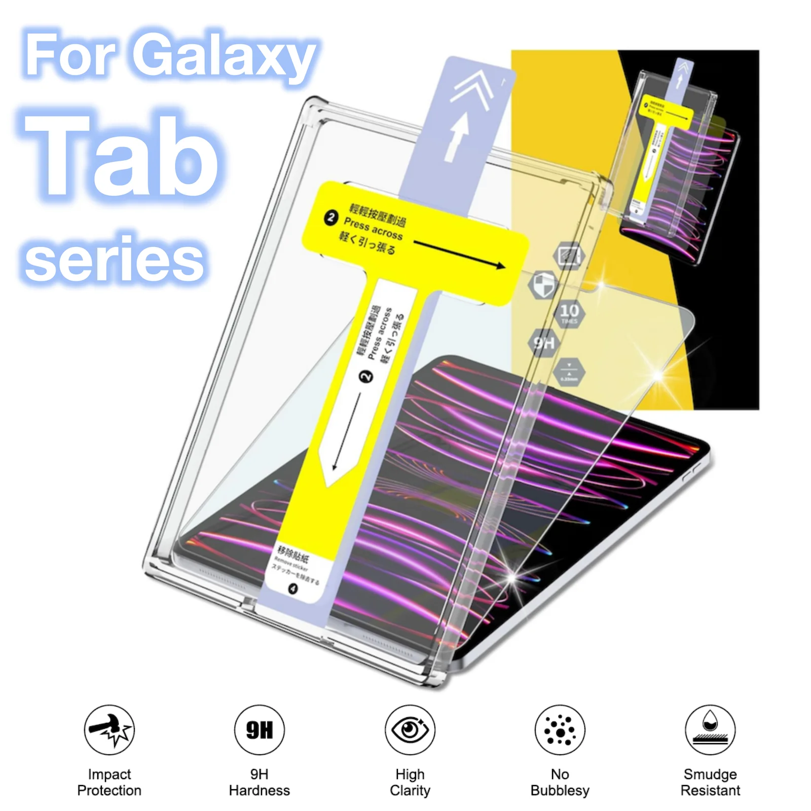 Für Galaxy Tab S7 S8 S9 S10 S11 Fe Lite Plus + Displayschutzfolie aus gehärtetem Glas, einfache Installation, automatisches Staubentfernungs-Set