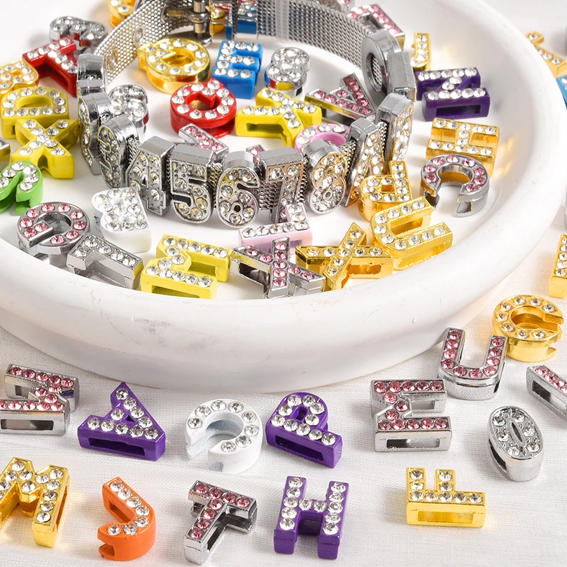 

9/26Pcs 8mm Rhinestones A-Z Letter Alphabet Number Slide Charms For Wristband Bracelet Jewelry Making Mix Initial Words Bedels