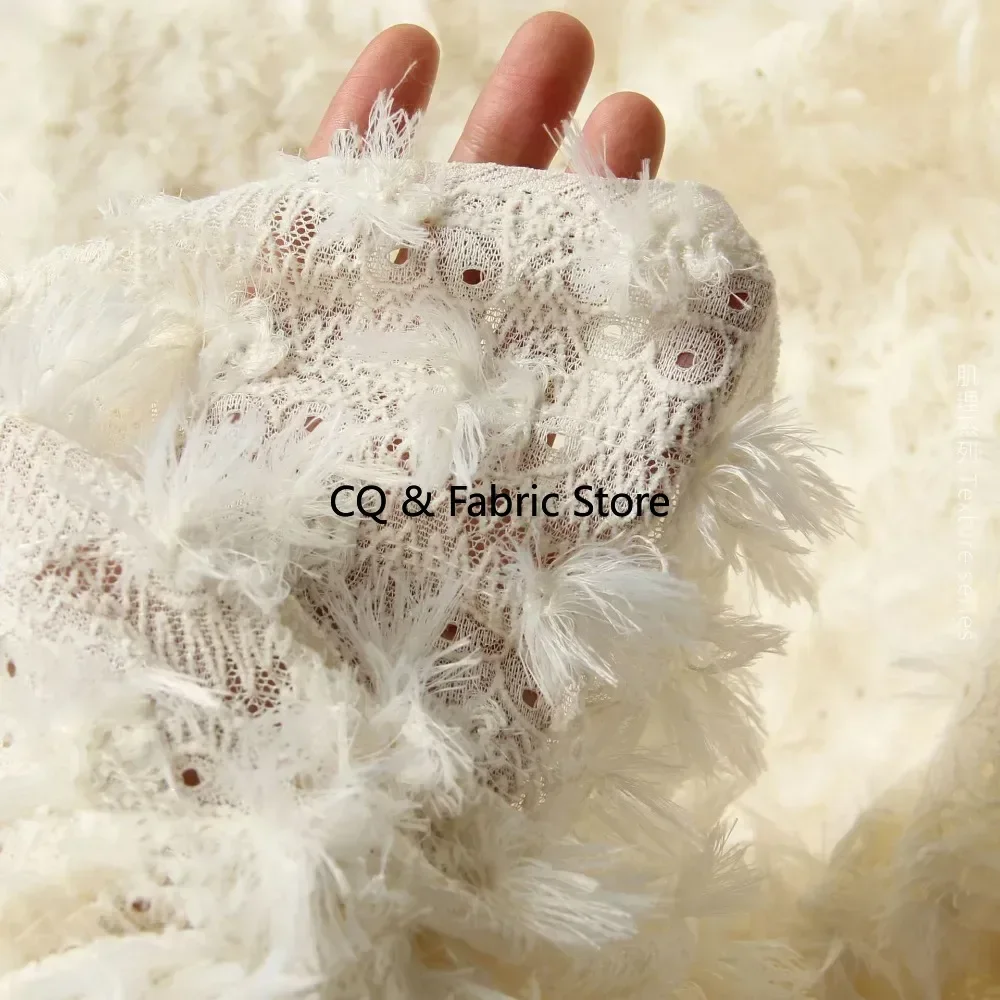 

Бежевое перо, полая кружевная 3D текстурная ткань для брюк, платья, шитья своими руками, модельерская ткань для шитья