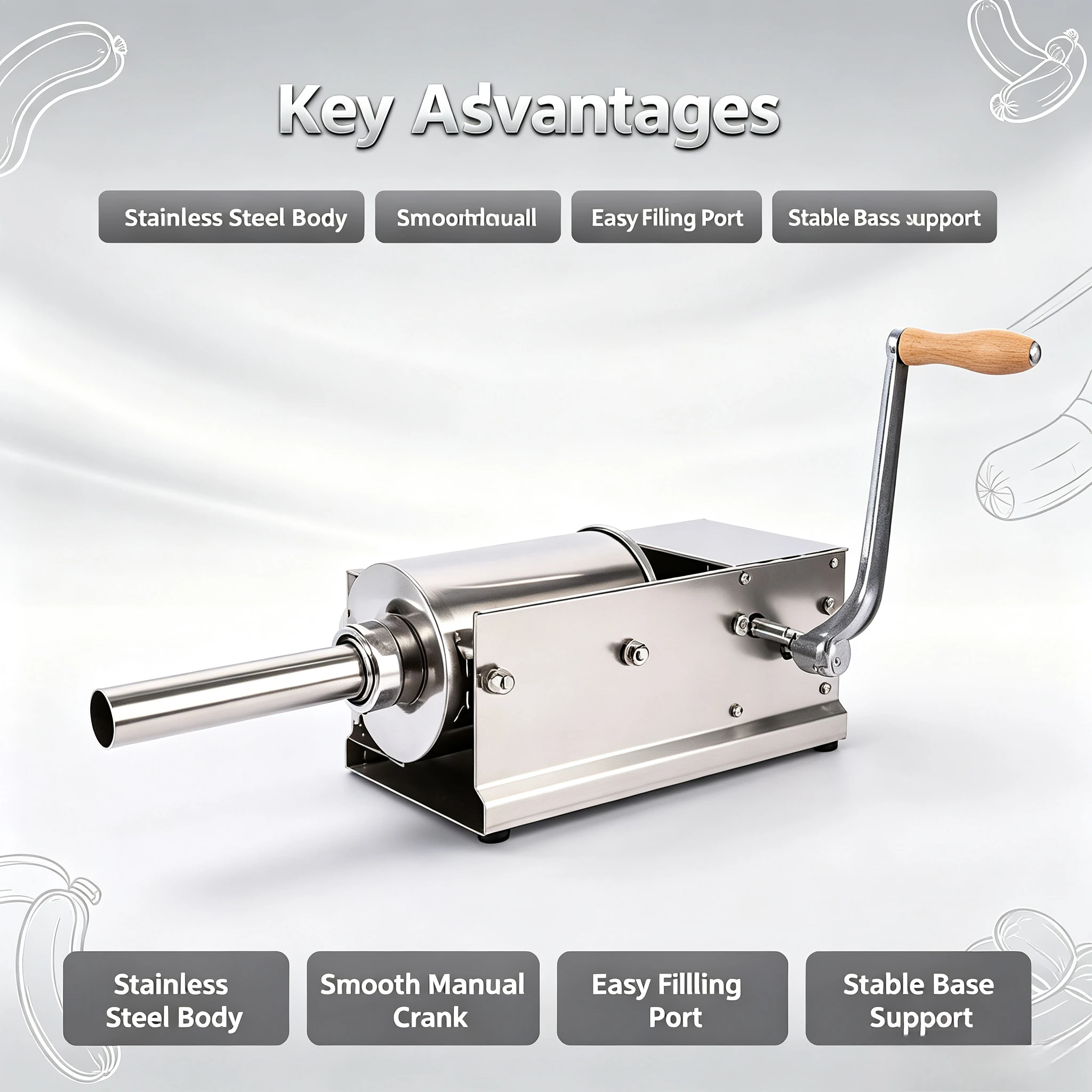 Horizontal Two-Speed Stainless Steel Sausage Stuffer, Household Commercial Sausage Filling Machine for Homemade Sausage