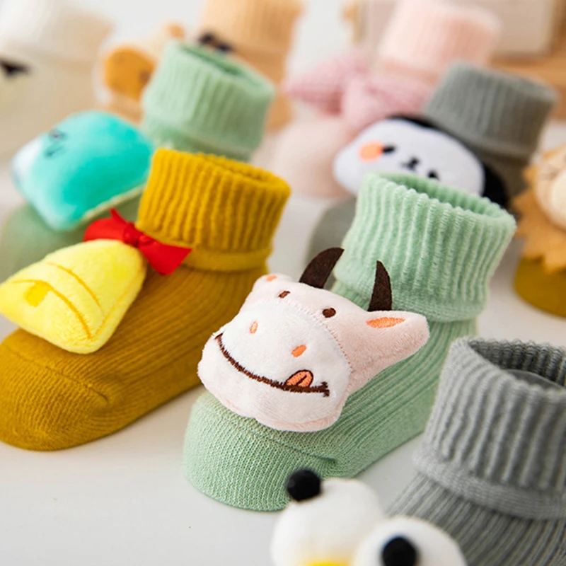 Cute Cartoon Animal Baby Socks Autumn Winter Warm Infant Mid Tube Socks Lovely Lion Rabbit Kids Non-slip Floor Socks