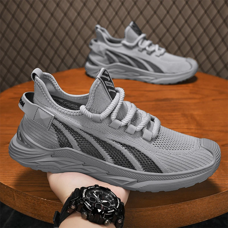 Zapatillas deportivas informales para hombre, calzado transpirable, tejido con mosca, antideslizante, resistente al desgaste, para correr al aire libre, baloncesto y tenis, novedad