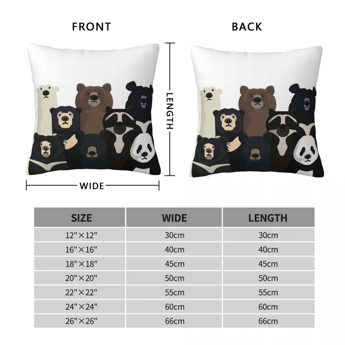 Bears Of The World Square Pillowcase Polyester Linen Velvet Printed Zip Decorative Pillow Case Car Cushion Cover 45x45