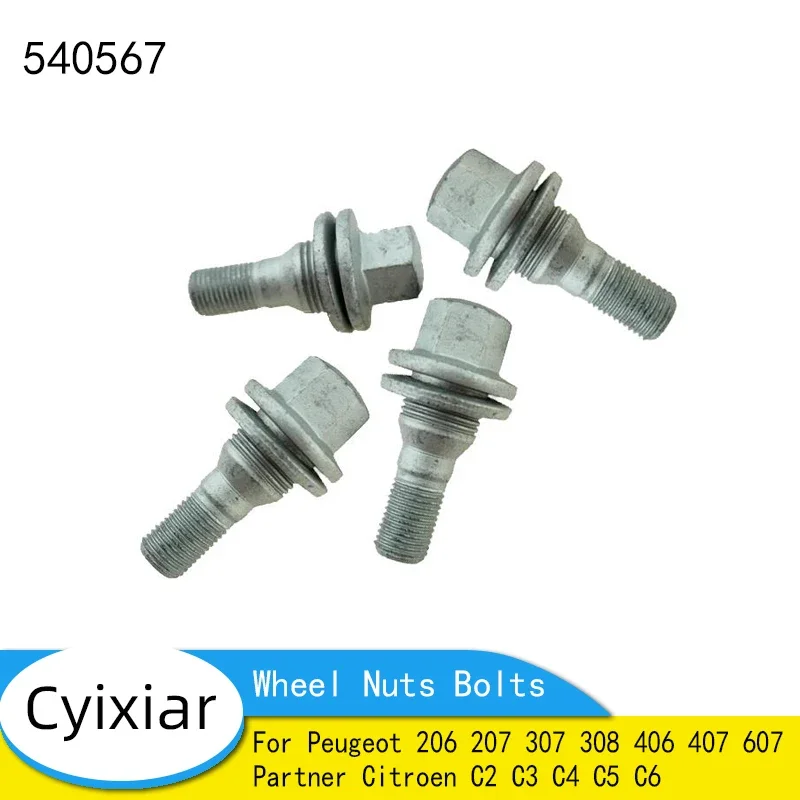 540567 4Pcs Wheel Nuts Bolts For Peugeot 206 207 307 308 406 407 607 Partner Citroen C2 C3 C4 C5 C6