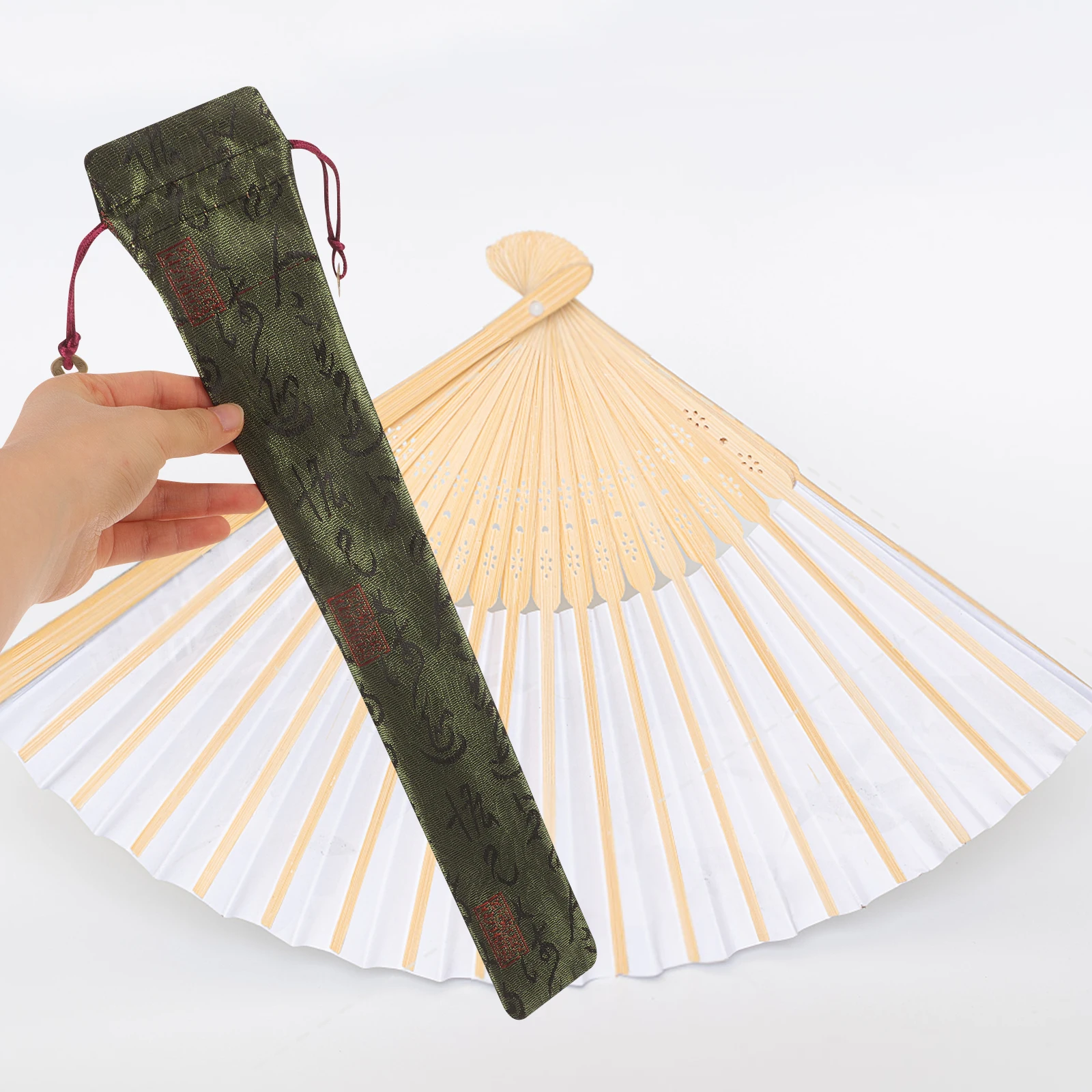 

4 Pcs Folding Fan Bag Handheld Pouch 10 Inch Silk Storage Cases for Wedding Party Events Portable Compact Size