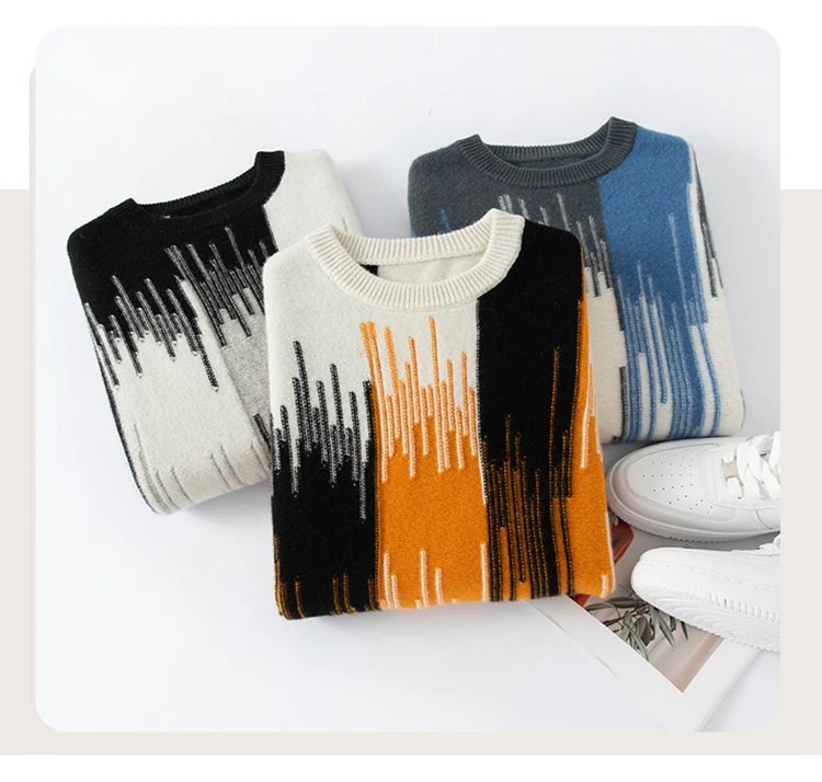 

100% pure cashmere sweater gradient contrasting color round neck knitted base sweater