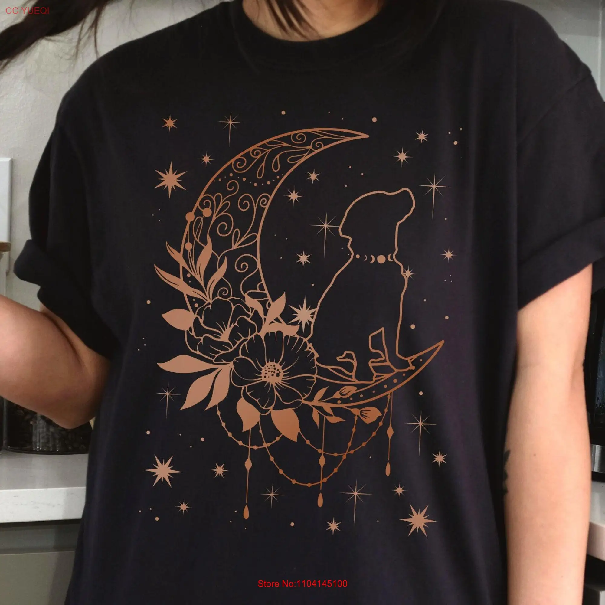 Boho Celestial Dog T Shirt Comfort Colors Galaxy Puppy Golden Moon Stars Mystical Space long or short sleeves