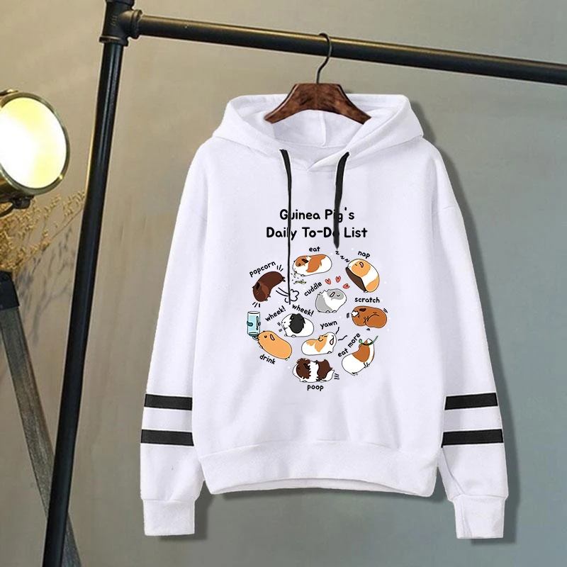 

New Women/Mens Hoodies Guinea Pig Daily To Do List Print Hoodies Sweatshirt Y2k Casual Streetwear Stripe Clothes Plus Size Tops