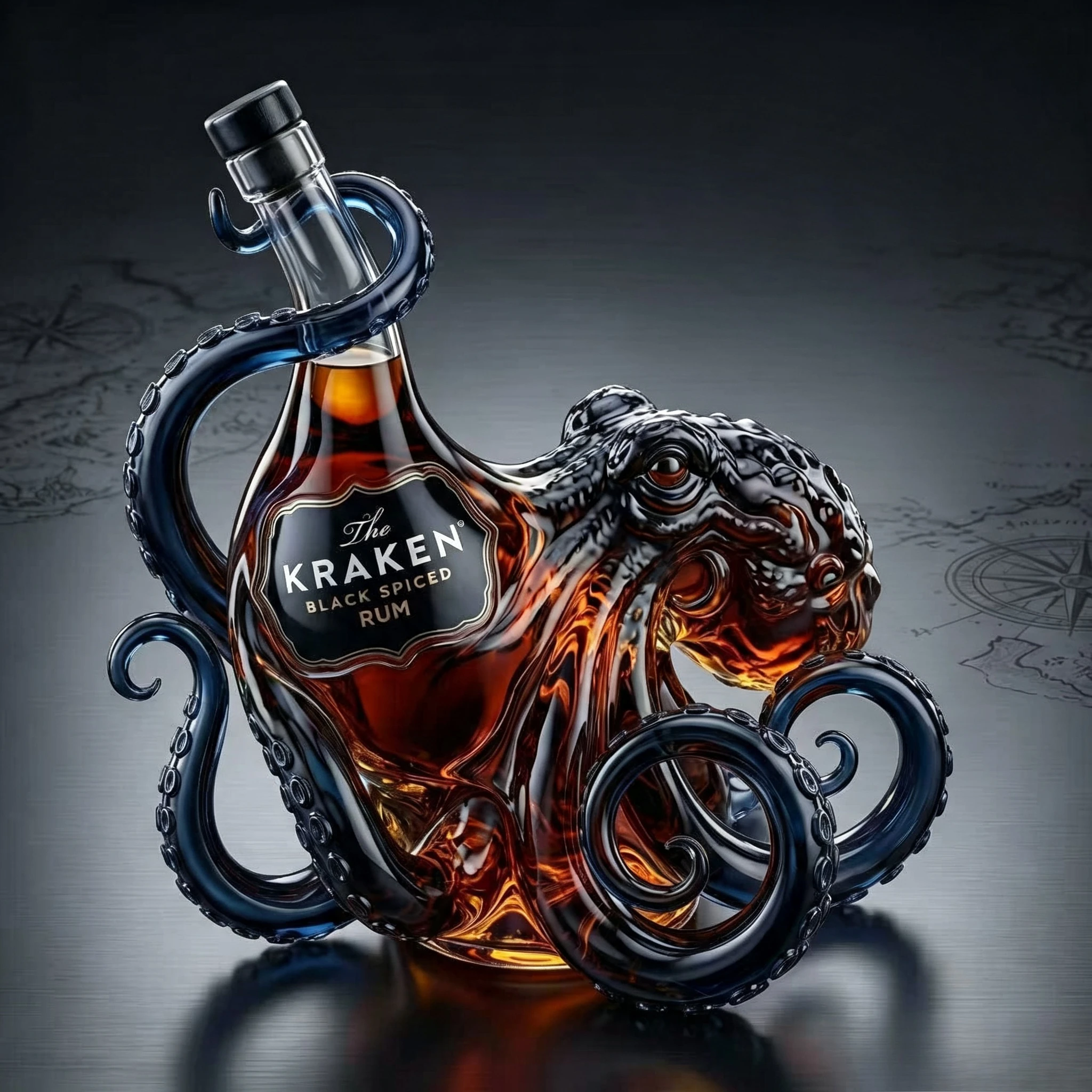 Unique Kraken Octopus Glass Liquor Bottle, Clear Rum Decanter, Decorative Barware & Home Display Piece for Spirits
