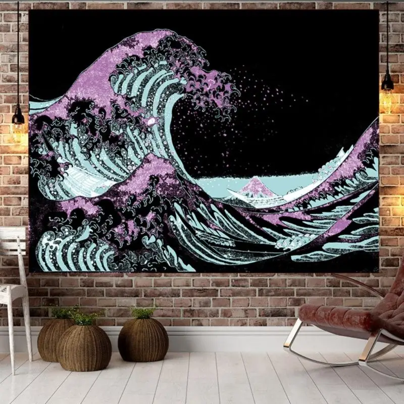 اليابانية موجات عظيمة الفن نسيج البوليستر تتلاشى مقاومة معلقة خلفية مناسبة للديكور الشقة والهدايا Y5GB