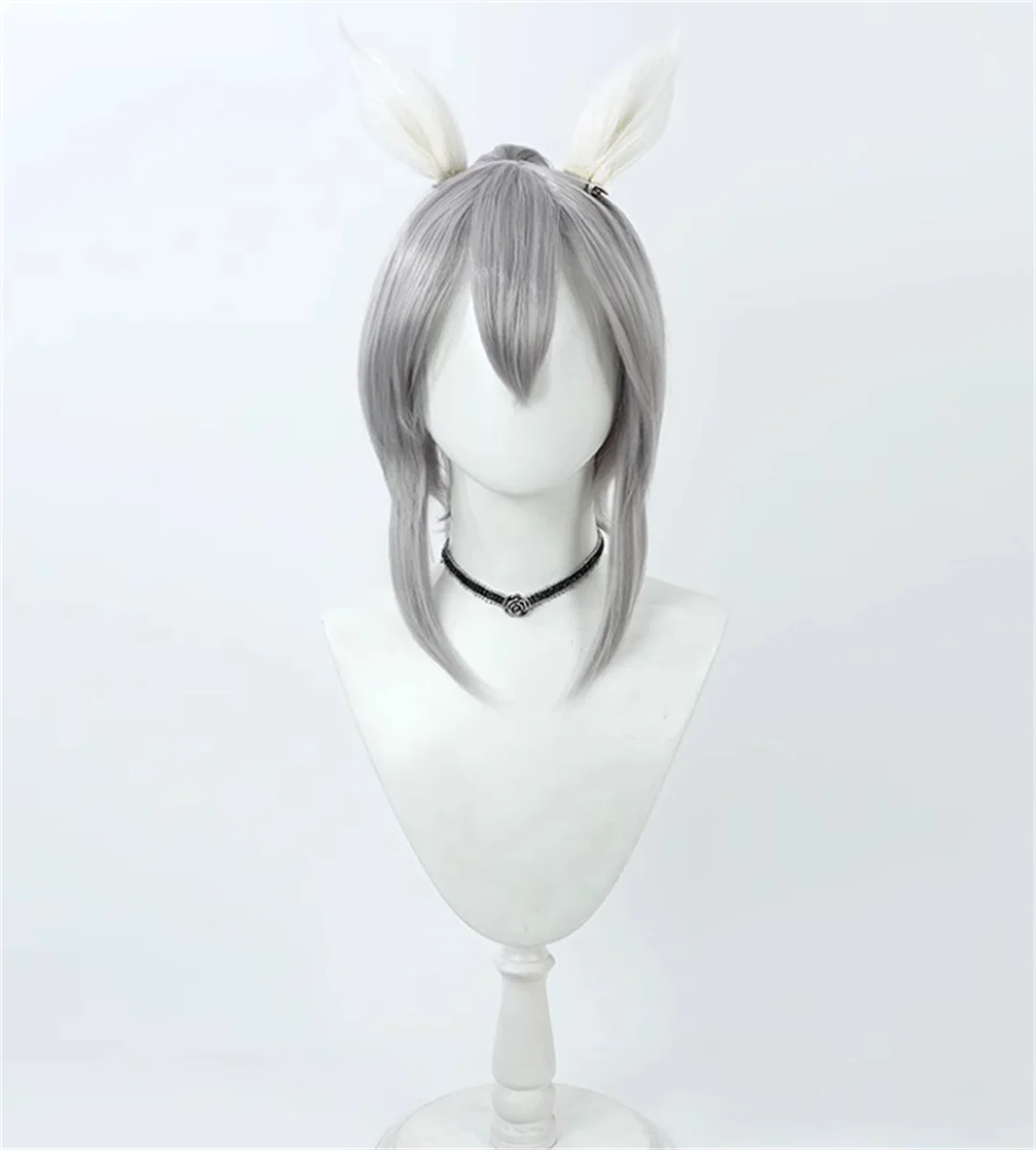 Cosplay Uma Musume Pretty Derby Tamamo Cross Wig Anime and game party wig, silver gray ponytail synthetic heat-resistant wig