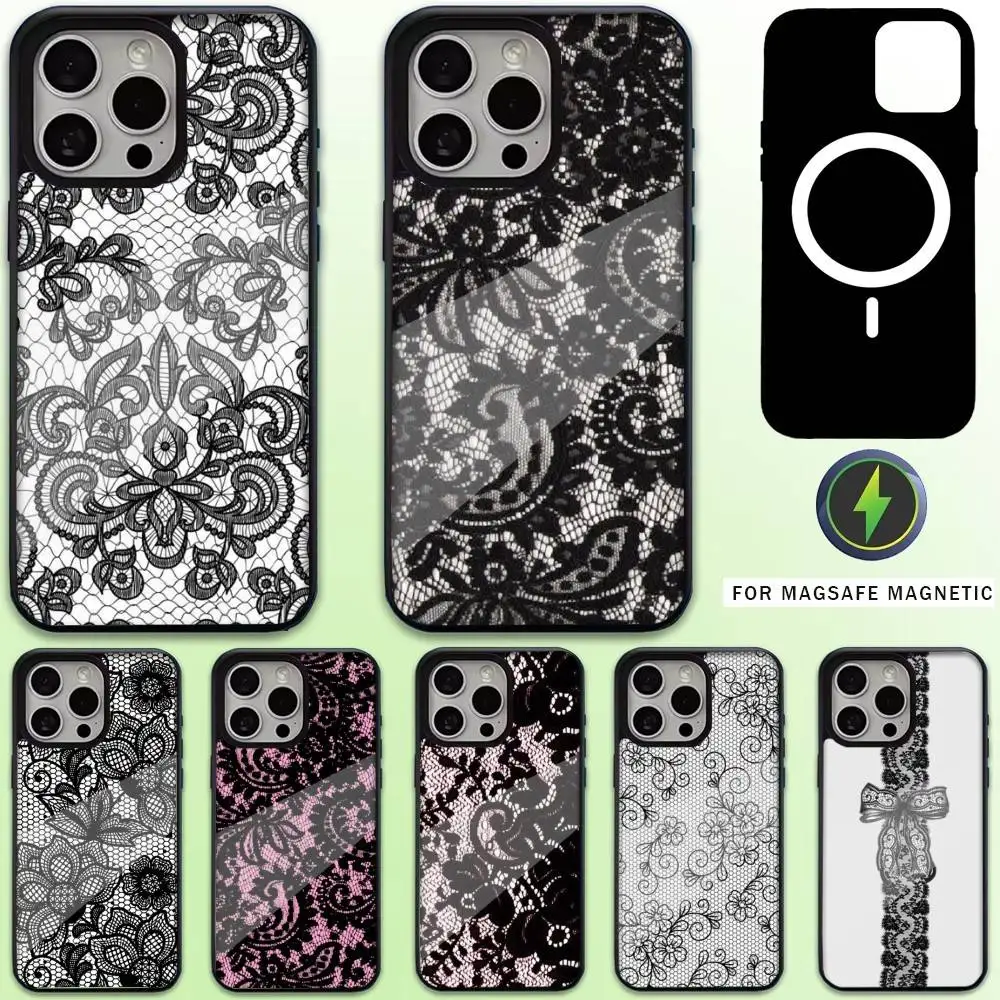 

Sexy Lace Vintage Pattern Phone Case For iPhone17,16,15,14,13,12,11 Plus,Pro Max Magnetic For Magsafe Wireless Charging