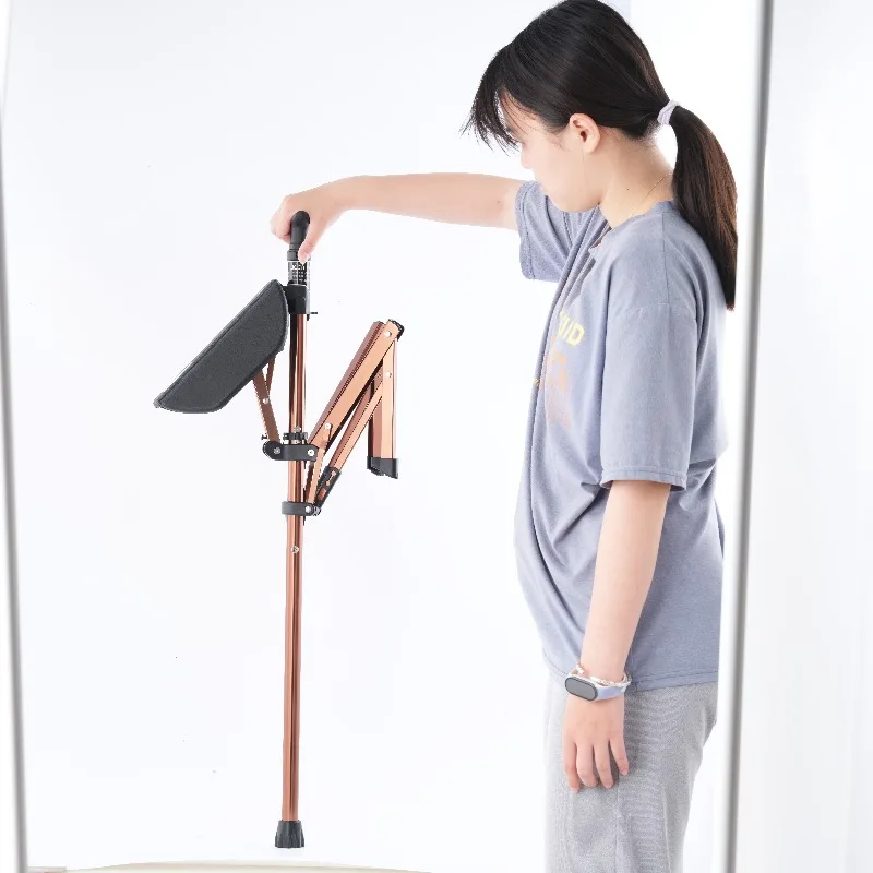 Rehabilitation Adjustable Aluminum Telescopic Folding Three Leg Cane Elderly Disabled Crutches with Chair Seat Stool Cane