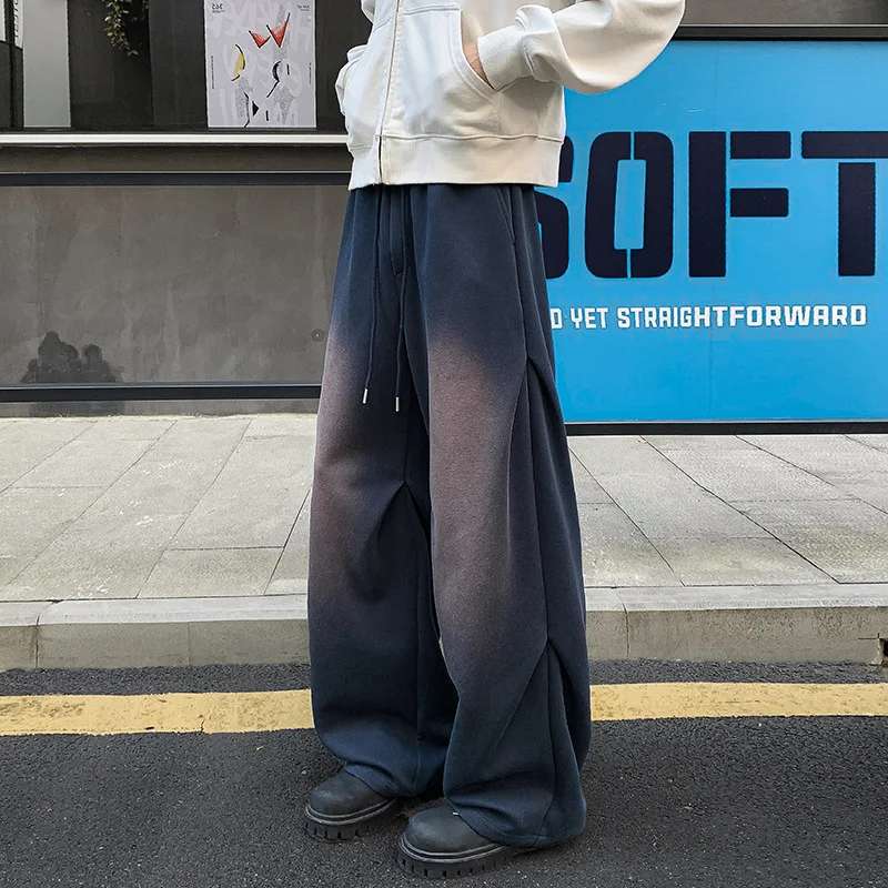 

2026 New High Waisted Elastic Waistband Joggers Bottoms for Men Loose Fit Wide Leg Pants Plain Color Casual Lounge Pants Man