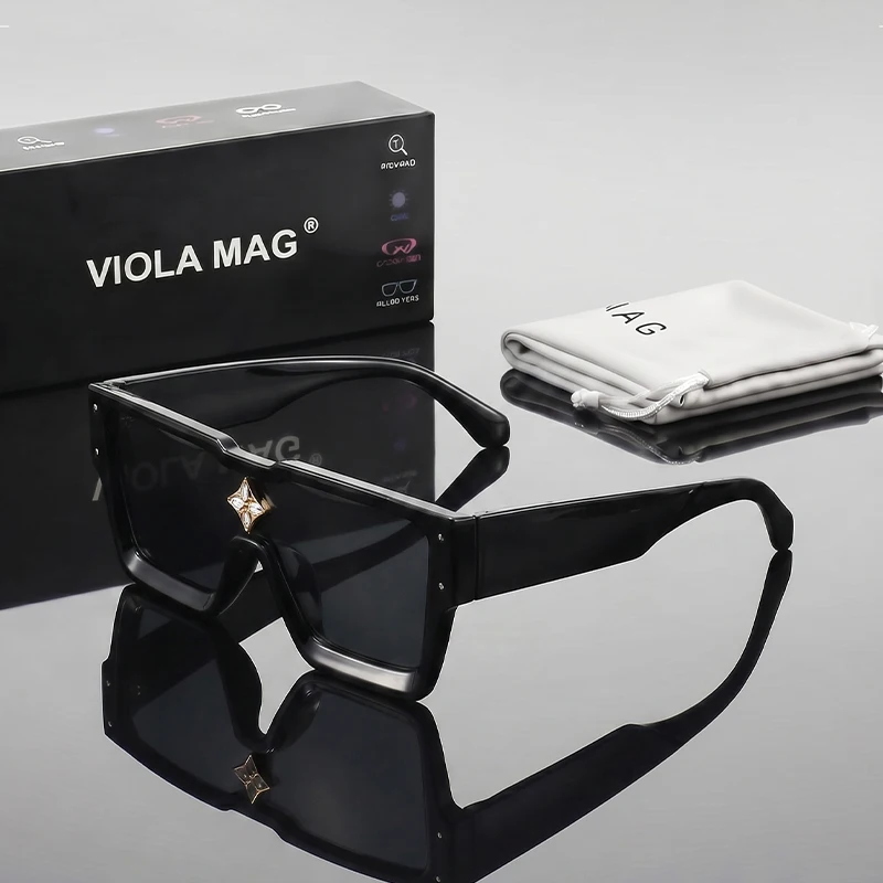 VIOLA MAG Fashion Diamond Set Large Frame Sunglasses, Simple Square Integrated Glasses, Unisex for Travel, with Glasses Bag image 5