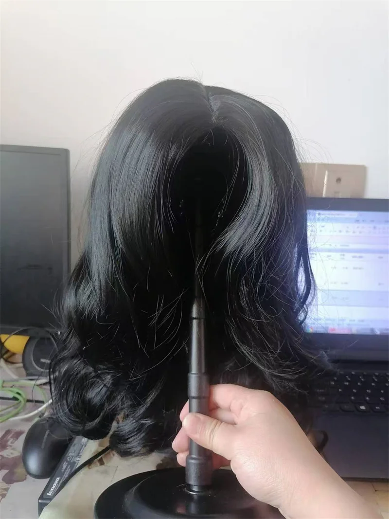 Hair Extensions Synthetic Fiber Daily Use African Ladies Wigs Breathable Black Head Cover Hat Medium Long Wavy Wig for Women