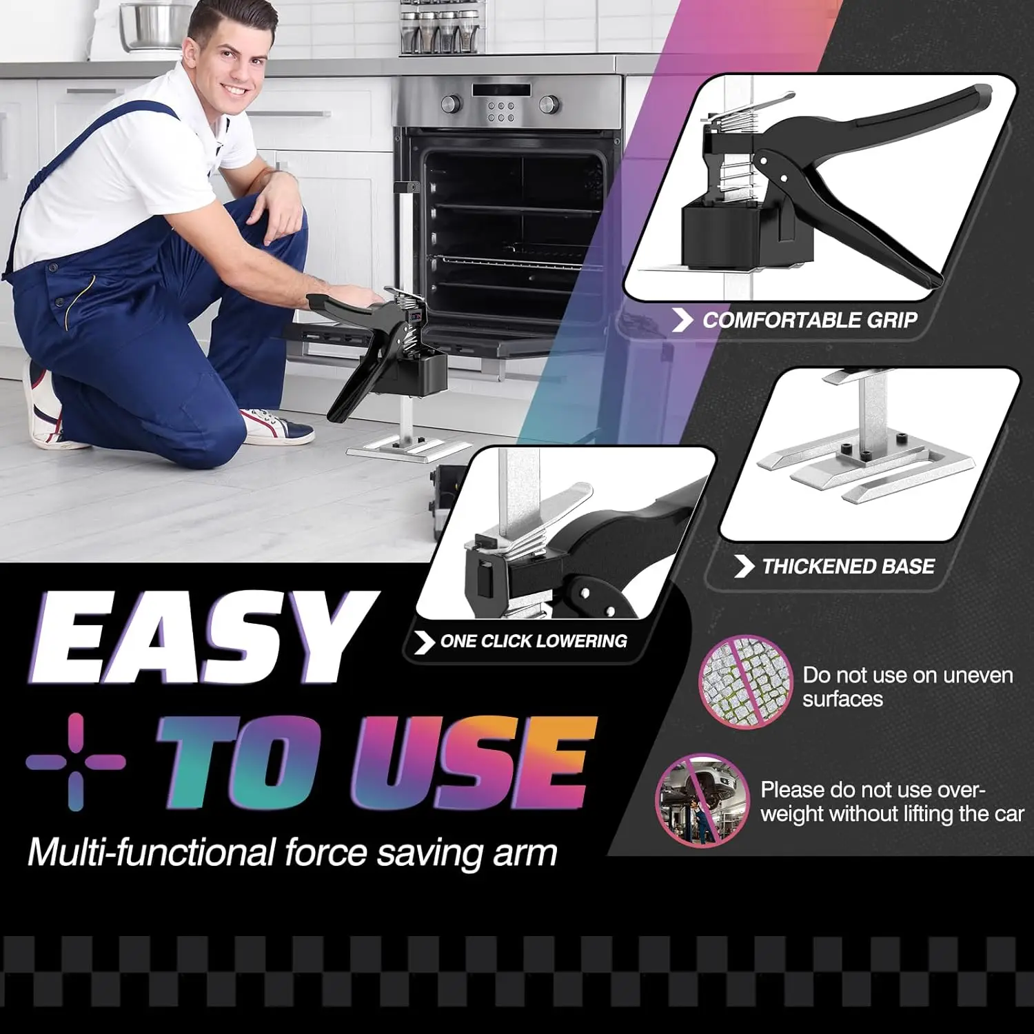 Zestaw 2 szt. wytrzymałych podnośników do mebli, udźwig 163 kg, regulacja wysokości 17 cm do szafek i drzwi