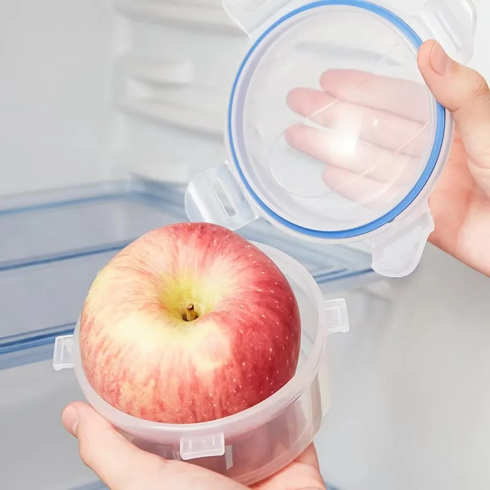 Reusable Fruit Preservation Box Clear Apple Storage Box with Lid Plastic Circular Sealed  Food Saver Box for Refrigerator
