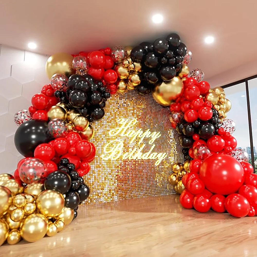 95pcs Black Red Balloons Garland Metal Gold Ballon Arch Kit Graduation Baby Shower Birthday Party Wedding Anniversary Decoration